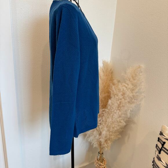 Nordstrom 100% Cashmere Cardigan Sweater Large Blue Crewneck Soft - Picture 5 of 10